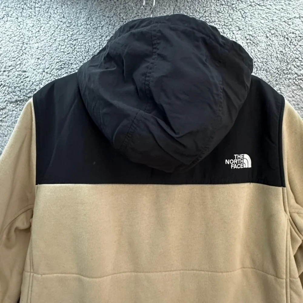 The North Face Men's Large Fleece Hooded Jacket Tan Black Colorblock Full Zip